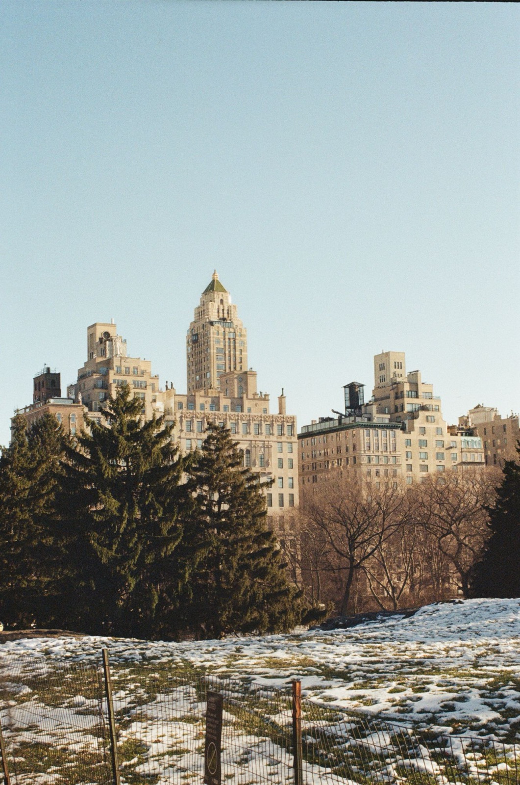 Central Park in the snow, on film